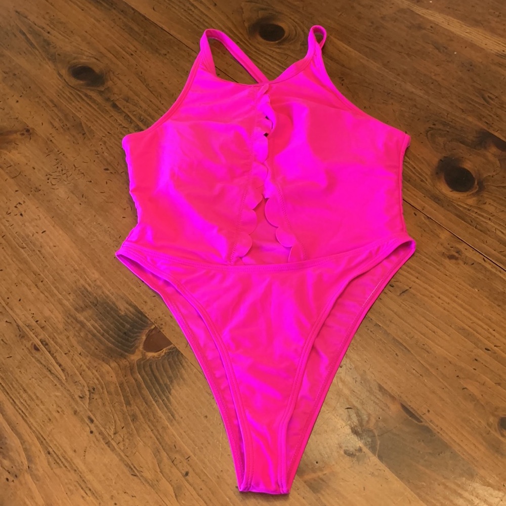 Shein Hot Pink One Piece Cut Out Swimsuit - Size Large